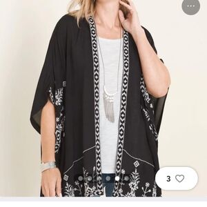 Chico's Embroidered women's Gauze Ruana covering  black NWT S/M